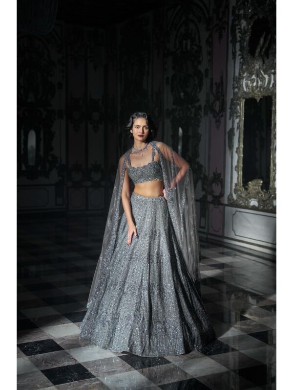 Seema Gujral - Dark Grey Sequin Lehenga Set