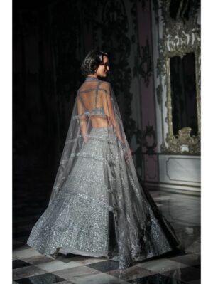 Seema Gujral - Dark Grey Sequin Lehenga Set - Image 3
