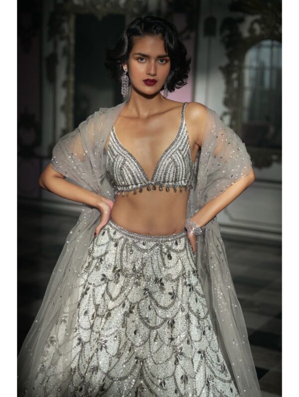 Seema Gujral - White Chandelier Lehnega Set