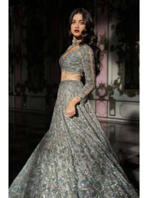 Seema Gujral - Silver Abstract Lehenga Set - Image 3