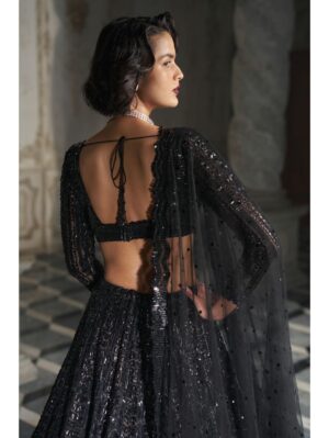 Seema Gujral - Black Sequin Lehenga Set - Image 4