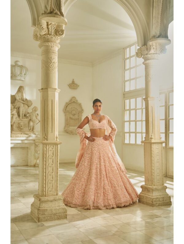 Seema Gujral - Powder Pink Floral Lehenga Set