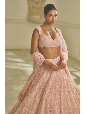 Seema Gujral - Powder Pink Floral Lehenga Set - Image 3