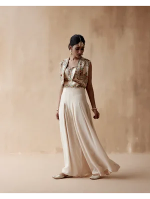 Aman Takyar - Ivory jumpsuit with floral thread embroidery - Image 2