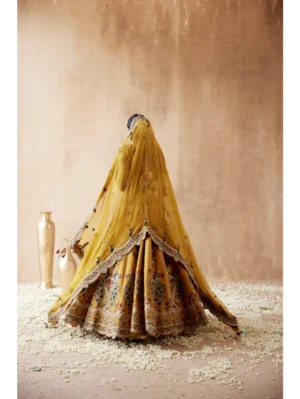Aman Takyar - Mustard dupion silk lehenga set with floral thread embroidery - Image 3
