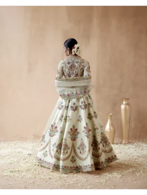 Aman Takyar - Mint green dupion silk lehenga set with floral thread embroidery - Image 4