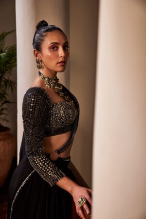 The Royaleum - BLACK DRAPE SAREE ADORNED WITH INTRICATE METALLIC MATERIALS - Image 4