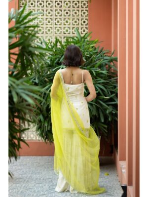 Esha Koul-  Offwhite Green Embroidered Sharara Lavinder Sharara - Image 3