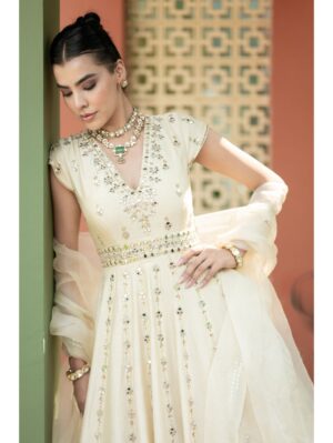 Esha Koul-  Offwhite Mirror anarkali Set - Image 5