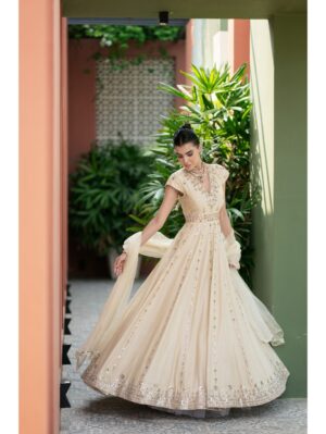 Esha Koul-  Offwhite Mirror anarkali Set - Image 2