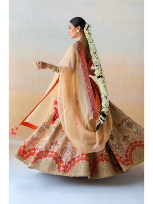 Aman Takyar - dull gold lehenga set in dupion silk base featuring mutli-colored floral thread embroidery - Image 3