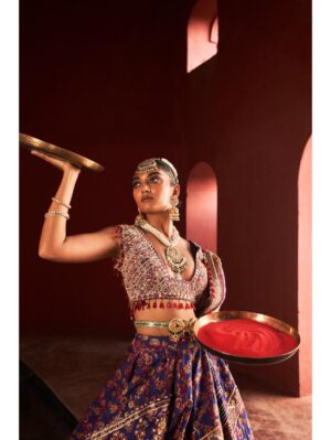 Aditi Gupta - Purple Kani Silk lehenga set featuring deep square neck blouse, sleeveless blouse - Image 2