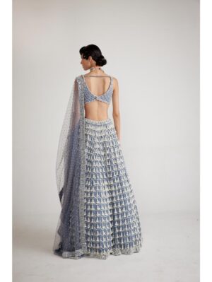 Vvani Vats - Dark Grey Chandelier Pearl Drop Lehenga Set - Image 2