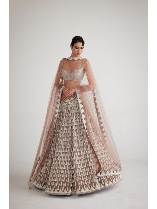 Vvani Vats - Deep Beige Chandelier Pearl Drop Lehenga Set