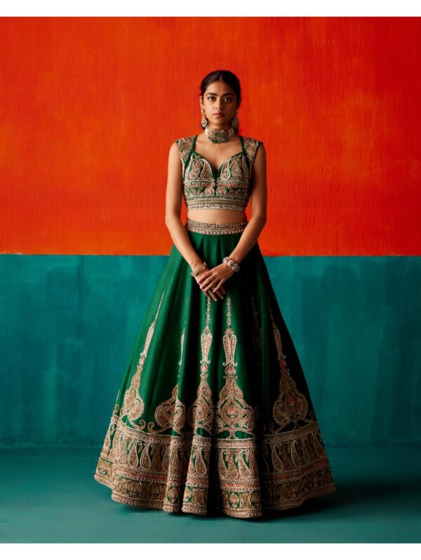 Aman Takyar - Dark Green Blouse Lehenga Set