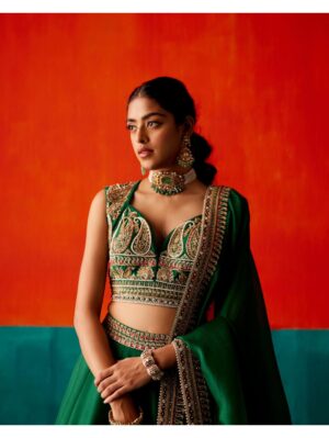 Aman Takyar - Dark Green Blouse Lehenga Set - Image 4