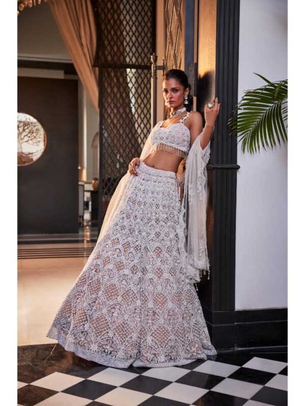 Kalighata - WHITE BEAD LEHENGA