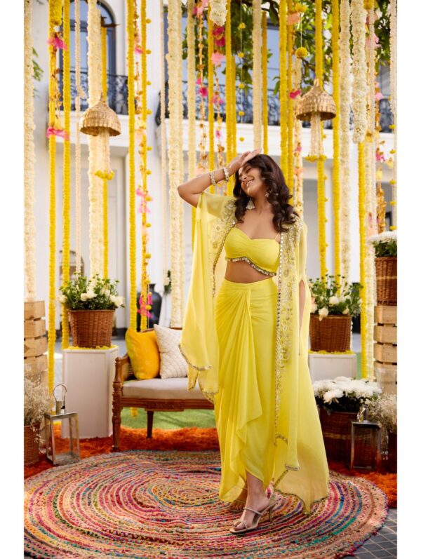 Sanya Gulati - yellow dhoti skirt