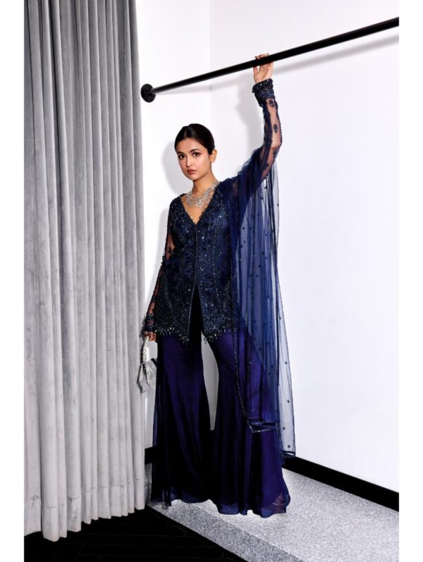 Sanya Gulati - MIDNIGHT BLUE TONAL EMBROIDERED KURTA AND PANTS