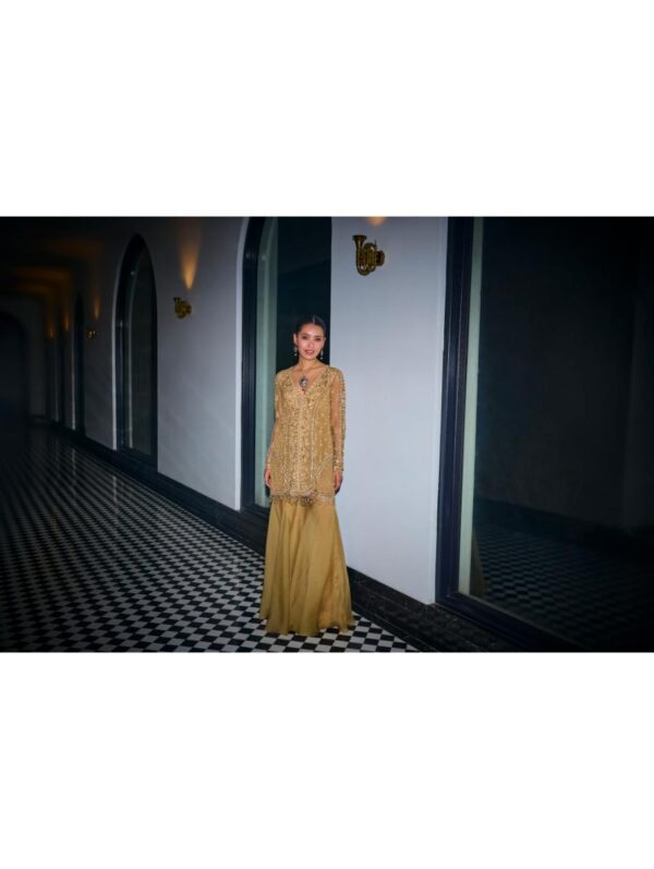 Sanya Gulati - GOLD TONAL  EMBROIDERED KURTA AND SHARARA