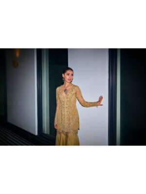Sanya Gulati - GOLD TONAL  EMBROIDERED KURTA AND SHARARA - Image 2