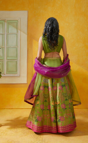 Basil Leaf -  PRINTED LEHENGA AND CHIFFON EMBELLISHED CHOLI  WITH OMBRE DUPATTA. - Image 2