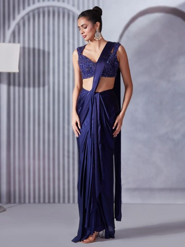 Pritika Vora - Indigo Dhoti Skirt Saree Set