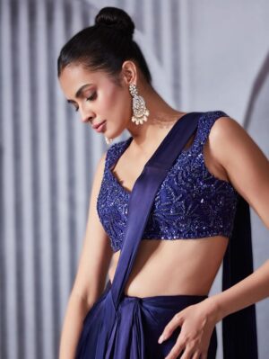 Pritika Vora - Indigo Dhoti Skirt Saree Set - Image 2