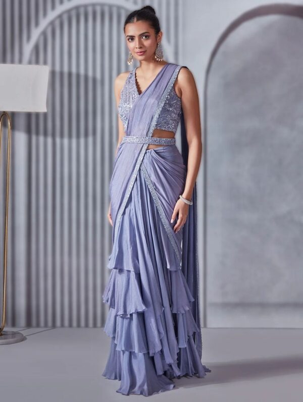 Pritika Vora - Periwinkle Layered Saree Set