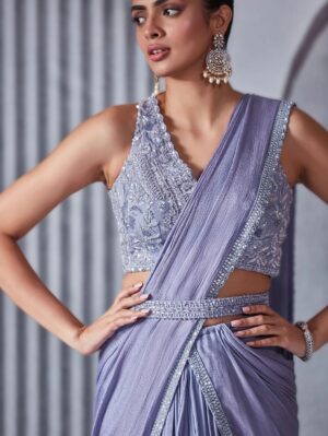 Pritika Vora - Periwinkle Layered Saree Set - Image 2