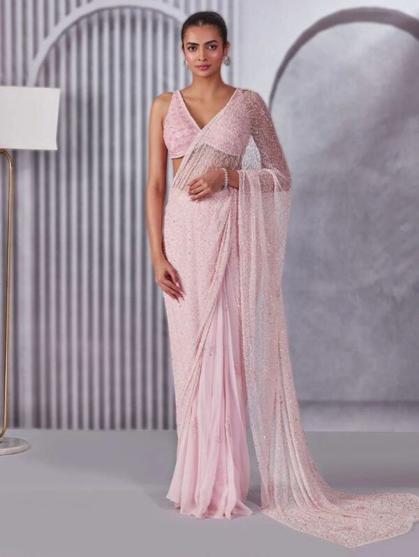 Pritika Vora - Pastel Pink Pre Draped Saree
