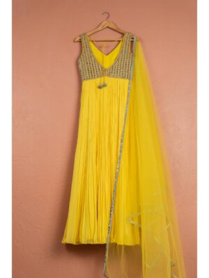 Anisha Shetty - LEMON YELLOW ANARKALI SET - Image 2