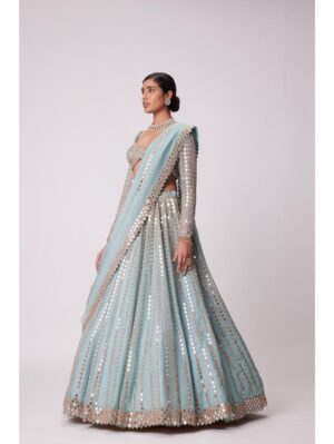 Vvani Vats - POWDER BLUE LINEAR EMBROIDERED LEHENGA SET - Image 2