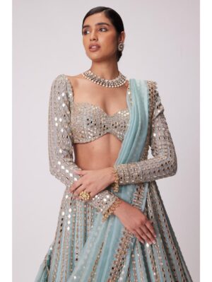 Vvani Vats - POWDER BLUE LINEAR EMBROIDERED LEHENGA SET - Image 4