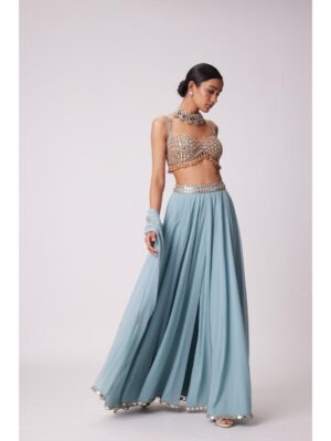 Vvani Vats - POWDER BLUE MIRROR EMBROIDERED LEHENGA PANTS SET - Image 2