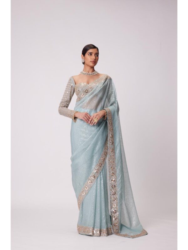 Vvani Vats - POWDER BLUE ORGANZA SAREE SET
