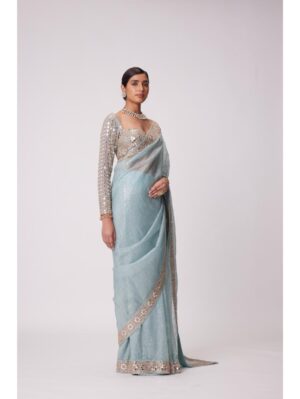 Vvani Vats - POWDER BLUE ORGANZA SAREE SET - Image 4