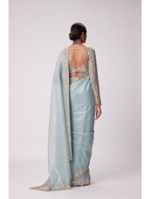 Vvani Vats - POWDER BLUE ORGANZA SAREE SET - Image 2