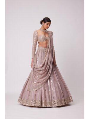 Vvani Vats -ASH PINK SEQUIN AND MIRROR EMBROIDERED LEHENGA SET - Image 4