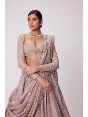 Vvani Vats -ASH PINK SEQUIN AND MIRROR EMBROIDERED LEHENGA SET - Image 2