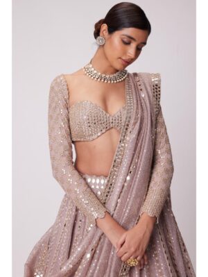 Vvani Vats -ASH PINK SEQUIN AND MIRROR EMBROIDERED LEHENGA SET - Image 3