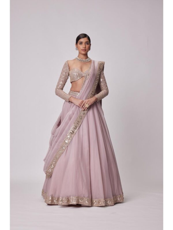 Vvani Vats -ASH PINK ORGANZA LEHENGA SET