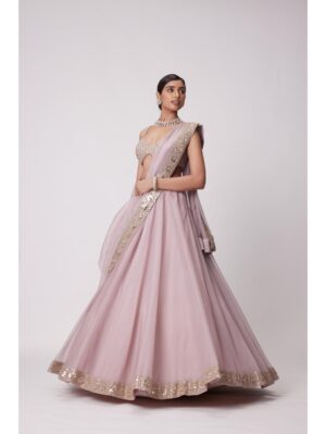 Vvani Vats -ASH PINK MIRROR HAND EMBROIDERED LEHENGA SET - Image 4
