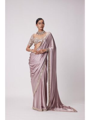 Vvani Vats - ASH PINK SATIN SAREE SET - Image 4