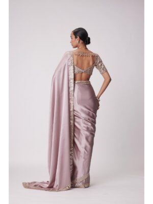 Vvani Vats - ASH PINK SATIN SAREE SET - Image 5