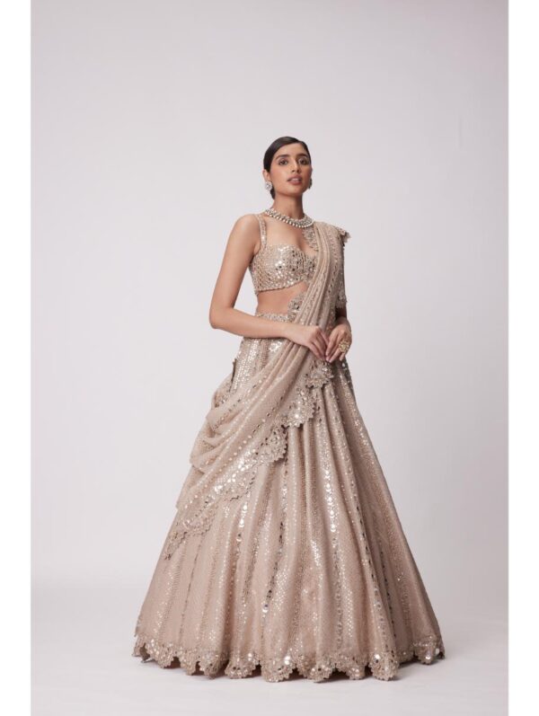Vvani Vats - LIGHT BEIGE SEQUIN EMBROIDERED LEHENGA SET