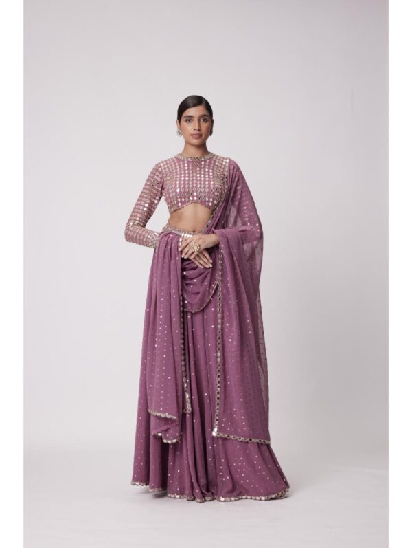 Vvani Vats - MUD MAUVE HAND EMBROIDERED LEHENGA PANTS SET