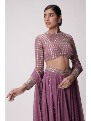 Vvani Vats - MUD MAUVE HAND EMBROIDERED LEHENGA PANTS SET - Image 4