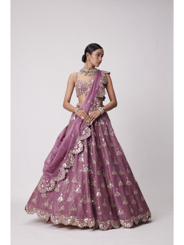 Vvani Vats - MUD MAUVE SEQUIN EMBROIDERED LEHENGA SET