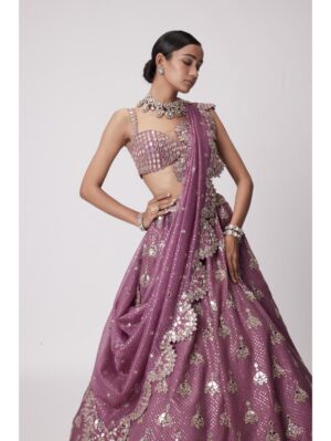 Vvani Vats - MUD MAUVE SEQUIN EMBROIDERED LEHENGA SET - Image 2